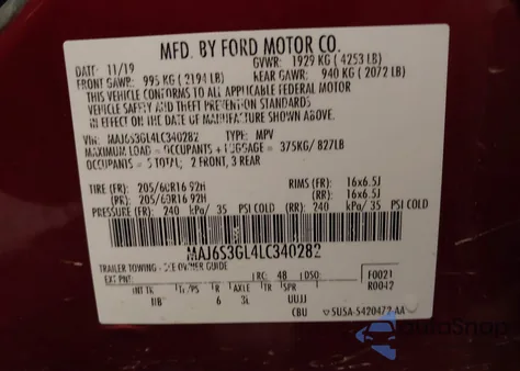 2020 Ford Ecosport Se z USA, uszkodzony, nr VIN MAJ6S3GL4LC340282